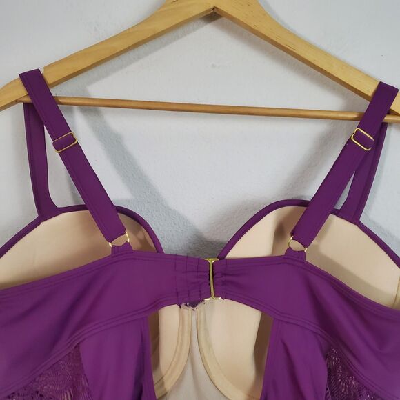 Swimsuits For All One Piece Swimsuit 20 Purple Crochet Underwire Tummy Control - Picture 9 of 15